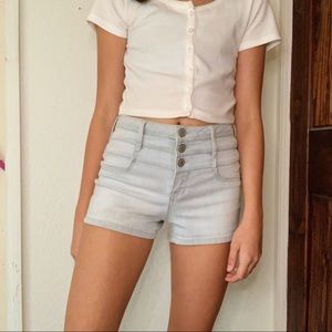 light wash high waisted jean shorts